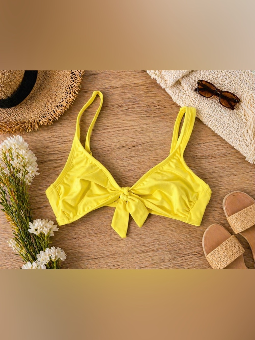 Kona Sol Yellow Bikini Top Size S Tie Front Adjustable Straps Swim